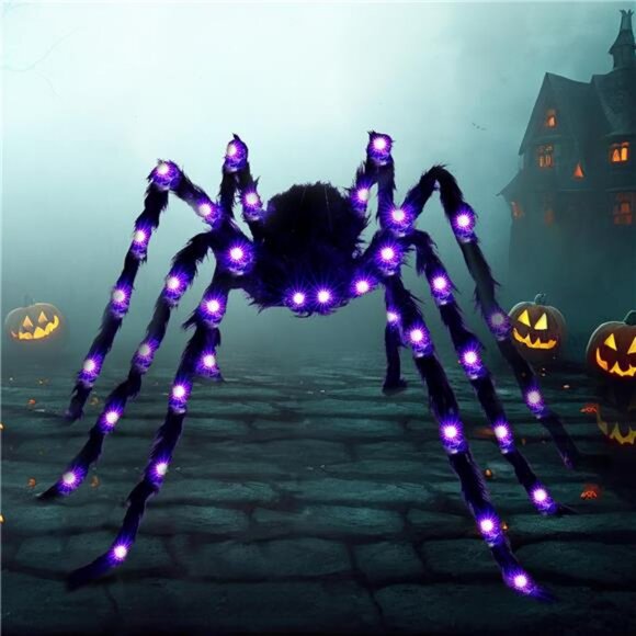Halloween Outdoor Decorations Light-Up Giant Spider, 5 Ft Large Black - Picture 6 of 8